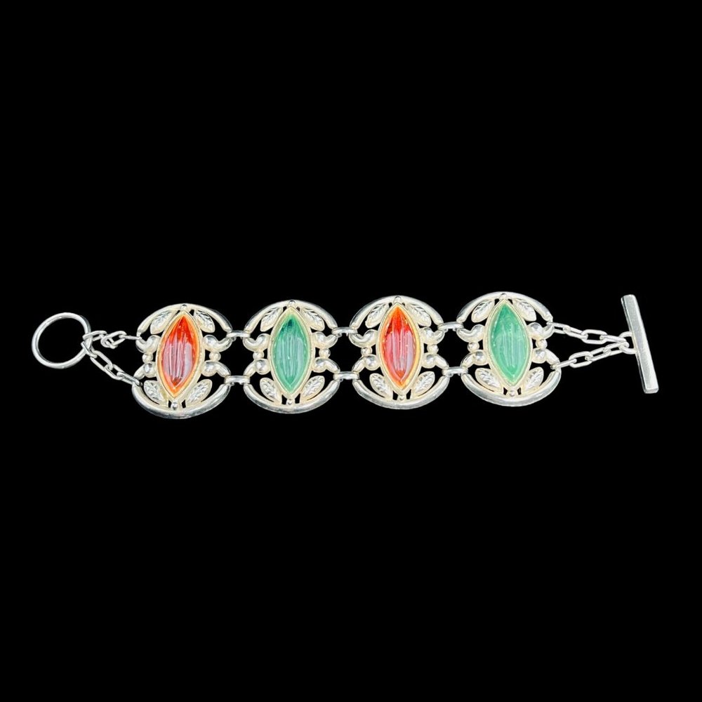 Chunky Gold Tone, Orange And Green Bracelet (4799) - Picture 2 of 10